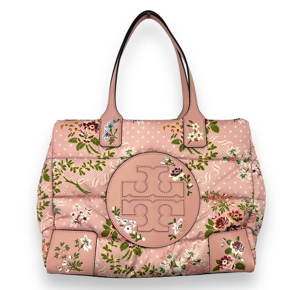 Rare Tory Burch Ella Brocade Mini Floral Quilted Puffer Toto Bag Pink/Green Bag